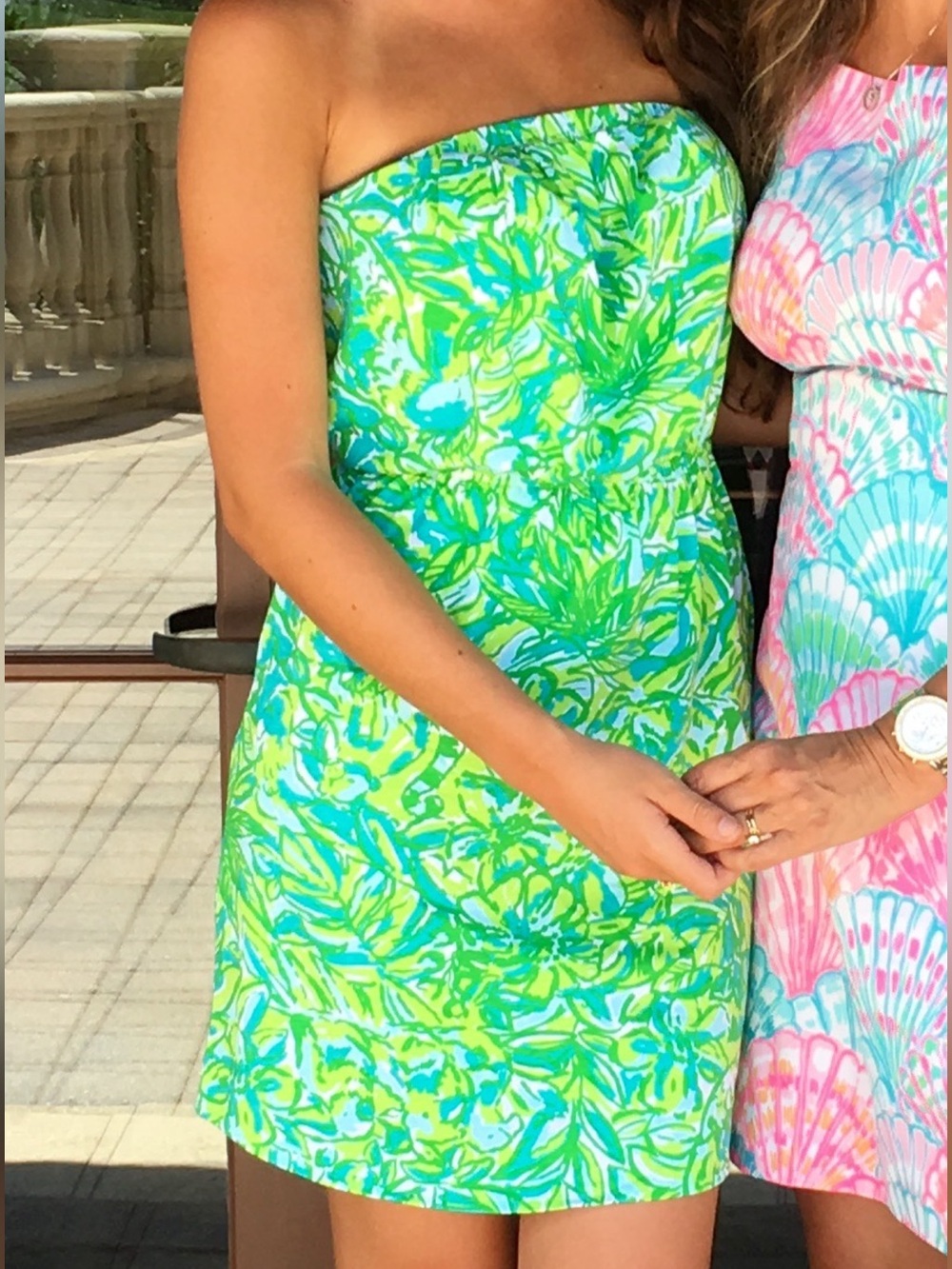 Lily Pulitzer | Green Strapless Tropical Print Dress - Picture 2 of 2